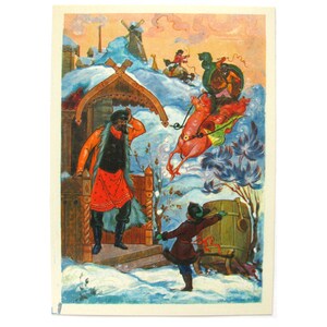 Conto de fadas, Cartão postal não utilizado, Cartão postal vintage soviético, Kochnev, Palekh, Ilustração, Brovkin, Ilustração, 1969, 1960s, 60s, URSS