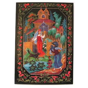 Pouchkine, princesse morte, carte postale soviétique, Palekh, art, illustration, impression, carte postale vintage de l'Union soviétique, URSS, inutilisé, Bokarev, 1985