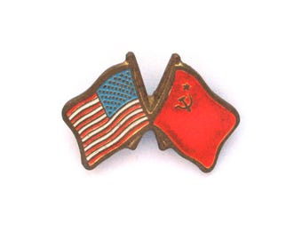 UdSSR, USA, Flaggen Pin, Seltenes Vintage Sammler Abzeichen, Freundschaft, Sowjetunion, UdSSR