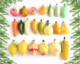 野菜、果物、ソビエトガラスのクリスマスオーナメント、ソビエトガラス