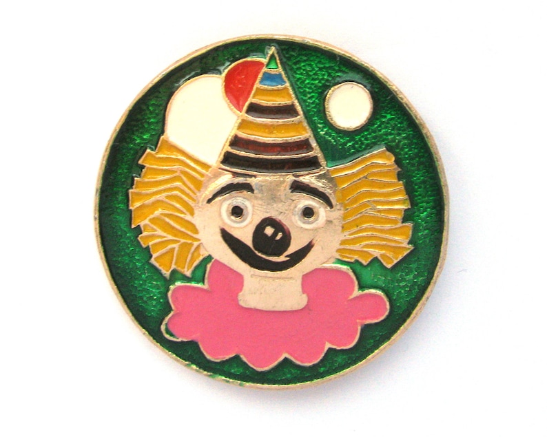 Clown Pin, Circus Pin, Soviet Badge, Vintage badge, Circus, Round Pin, Russian, Soviet Pin, Children Pin, Soviet Badge, USSR, 80s image 1