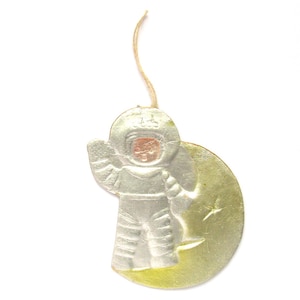 Astronauta en la Luna, decoración navideña soviética rara, adorno navideño de cartón, espacio, año nuevo, juguete ruso, URSS, Unión Soviética, década de 1960
