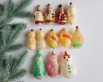 Personaggi, Ornamenti natalizi in vetro sovietico, Persone, Pupazzo di neve, Ded Moroz, Decorazioni per alberi di Natale in vetro, Vintage, Sovietico, URSS, anni '70, '80