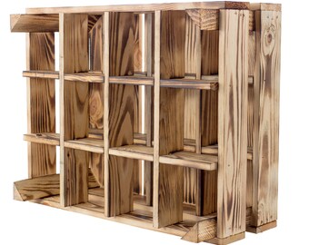 1,2,12 Weiße schmale Holzkisten Obstkisten Weinkisten mit „used“ Regalböden SET