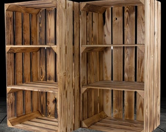 flamed/flambéed tall cabinet with 2 shelves 68cmx40cmx31cm wooden shelf shelf fruit box crate wine box