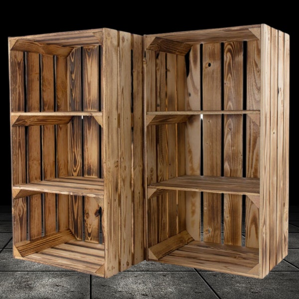 geflammter/flambierter Hochschrank mit 2 Böden 68cmx40cmx31cm Holzregal Regal Obstkiste Kiste Weinkiste