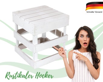 weißer, eckiger Hocker | 42x42x45 cm | Neu | schönes dekoratives Gartenmöbel zum sitzen, Beistelltisch für drinnen und draußen