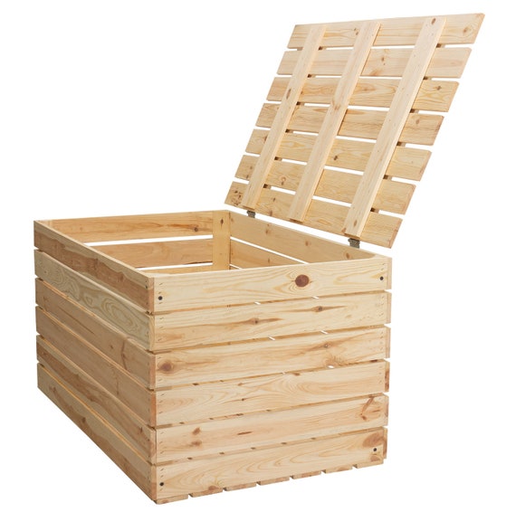 Nuevo cofre de madera natural grande 80x50x39 cm cajas de frutas caja de  vino caja de madera cofre para guardar juguetes, discos, mantas, jardín -   México