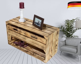 Geflammtes Sideboard mit Schublade | betonte Holzoptik durch flambiertes Holz, ein besonderes Wohnelement