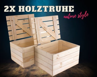 Holztruhe mit Deckel | 48x36x28cm | Deko Truhe, Geschenktruhe, Spielzeugkiste, Gartentruge, Schatzkiste | drinnen & draußen