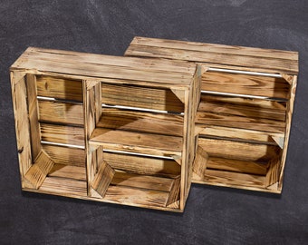 Gevlamde bruine houten kisten met 3 compartimenten 50cm x 40cm x 16cm economie packs fruit krat plank houten plank krat wijnkratten