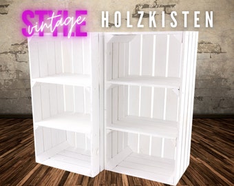 Weiße Holzkiste mit 2 Mittelbrettern 68cm x 40cm x 31cm Apfelkiste Obstkiste Weinkiste Holzregal Vintage Bücherregal Abstelltisch Garderobe