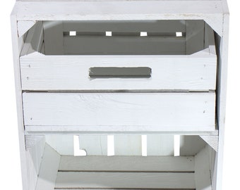 weiße Regalkiste mit Schublade quer 50cm x 40cm x 30cm Ablagekiste mittelgroß Regal Kiefernholz vintage Wooden Obstkiste Weinkiste Kiste Box