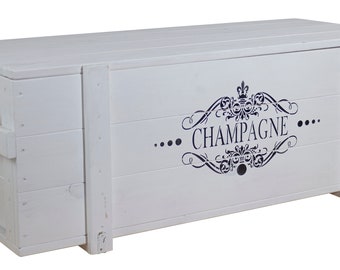 Coffre cargo "Champagne" table basse blanche coffre en bois 110x48x40cm