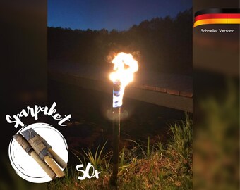 50 Stück Wachsfackeln mit 40 min Brenndauer Wachs Fackeln draußen Feuerfackel Feuer Garten Party Hochzeit Nachtwanderung Lagerfeuer Outdoor