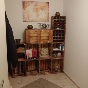 Geflammte Holzkiste Als Hängeschrank Oder Minibar – Maße 81x41x31 Cm – Mit Klapptür & Fächern – Rustikale Dekoration