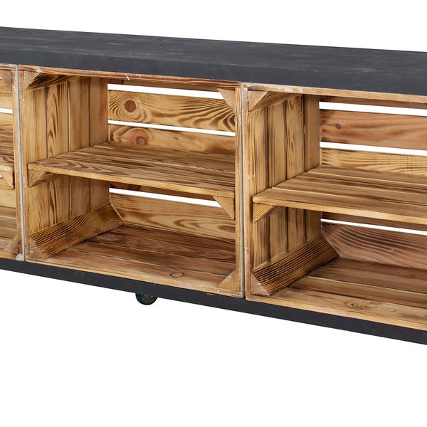Rustic TV Lowboard with 6 compartments, 150x53x30cm