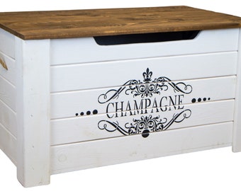 Houten kist Pascale "Champagne" met dekselkist tafel bank salontafel kist