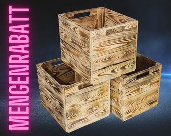 neue geflammte Holzkiste | 32x37,5x32,5 cm | Kiste für Ikea Kallax Regal mit schöner Holzoptik für mehr Ordnung und Deko Faktor
