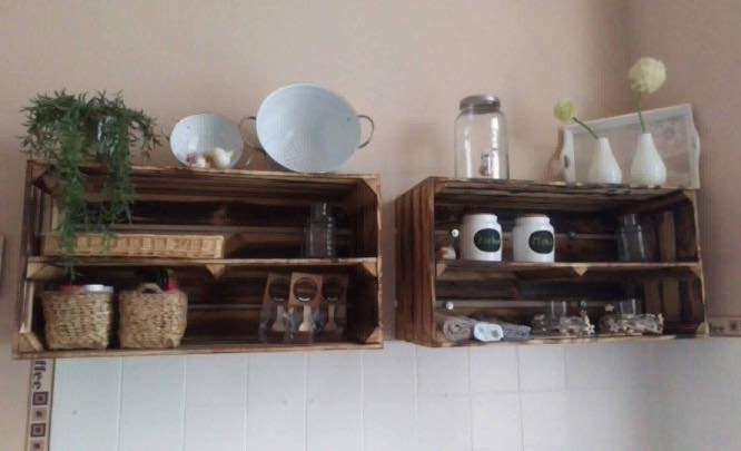 NUEVA Flameadas Sólido Caja De Fruta "JOHANNA" Con Blanca Tabla Central / Zwischenbrettern Aprox 50x40x30cm Estante Para Libros/schuhregalkiste Del Kistenregal Mueble Calzado Cajón Manzana / VINO