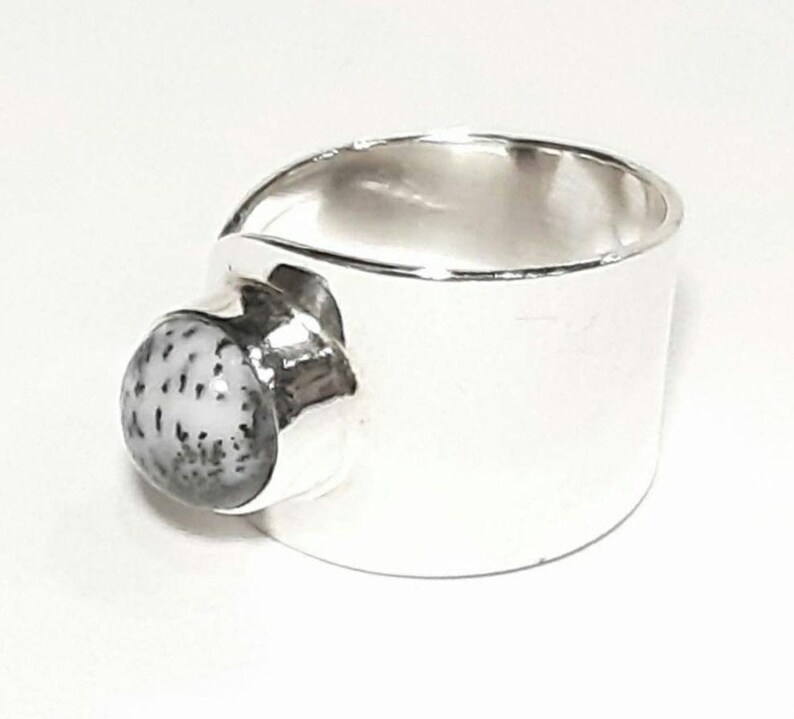 Dendritic opal ring 925 Sterling silver band Adjustable band Dendrite opal band ring Dendritic opal gemstone ring Dendritic opal jewelry image 2