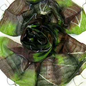 Green Brown Silk Shawl Hand Dyed Handwoven Batik Wedding Gift Wedding Accessories Natural Raw Silk Handmade Light Weight Silk Shawl For Her
