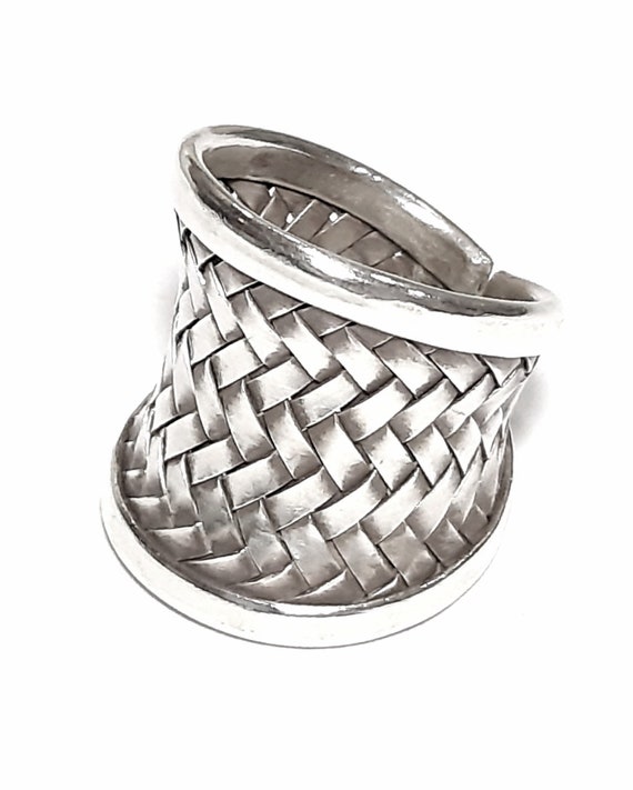 Net Ring Sterling Silver Ring Unisex Adjustable Ring Woven Band Weave Band  Ring Wide Band Woven Ring Mesh Weave Ring Knots Band Braided Band 