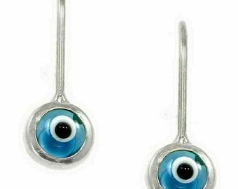 Evil eye earrings Sterling silver earrings Protection jewelry Good luck Mati Lampwork earrings Turquoise earrings Murano glass Greek jewelry
