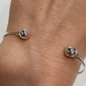 Charm torque bracelet Sterling silver torque bangle Adjustable torque Charm cuff Charm torc bracelet Two balls bangle Double ball bracelet image 3