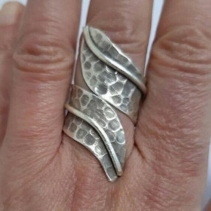 Bladring 925 sterlingzilveren ring Verstelbare wijde open band Lang blad volledige vinger Chunky Wrap rond Wrap-up Swirl 925-zilveren bandring