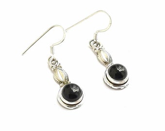 925 Sterling Silver Black Onyx Stone fashion Hanging Earring for Women and 
