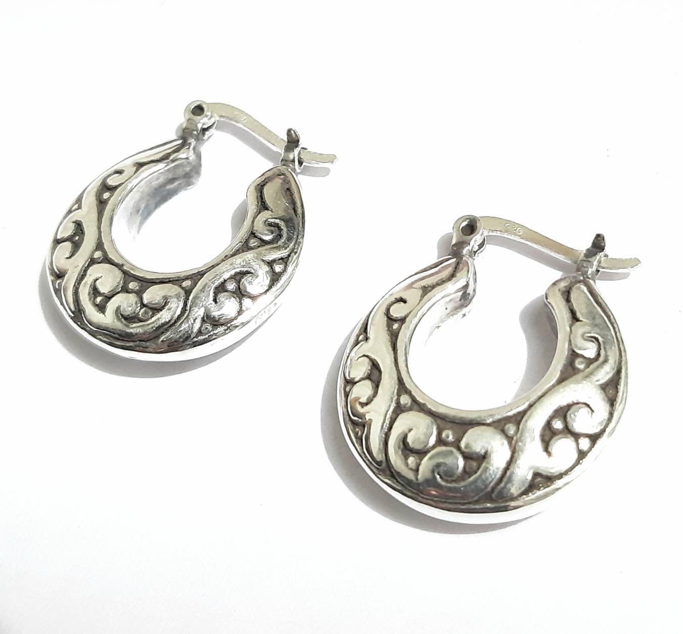 Engraved Hoop Earrings 925 Sterling Silver Engraved Hoops