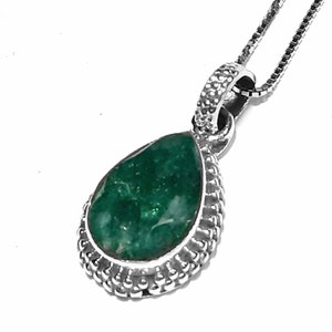 Emerald necklace Sterling silver necklace Emerald pendant Natural emerald gemstone May birthstone Emerald jewelry Emerald teardrop necklace