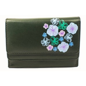 Cartera verde oscuro Cartera de cuero Monedero para damas Cartera para damas Monedero de cuero genuino Cartera para mujer Cartera floral Regalo de San Valentín Regalo para niños