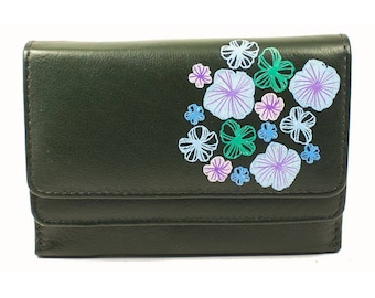 Dark green wallet Leather wallet Ladies purse Ladies wallet Genuine leather purse Woman's wallet Floral wallet Valentine day gift Kids gift