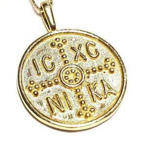 Constantine coin necklace Konstantinato Byzantine gold medallion Sterling silver Unisex ICXC NIKA pendant Protection Greek layering necklace