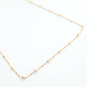 ローズゴールドサテライトチェーンネックレス スターリングシルバー ドットチェーン ラウンドビーズサテライトチェーン レイヤードデッドチェーン 繊細なボールチェーンネックレス