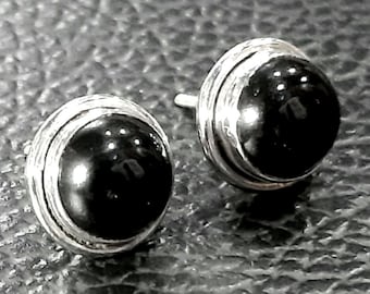 Black onyx earrings Sterling silver earrings Black onyx stud earrings Black onyx studs Natural onyx gemstones earrings Black onyx jewelry