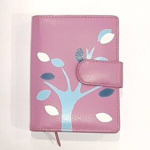 Tree of life wallet Pink leather wallet Genuine leather woman's purse Hand painted tree of life Everlasting colors Children's gift For her