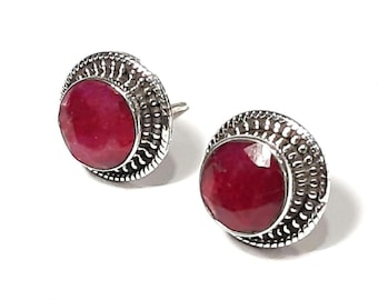 Ruby earrings Sterling silver Ruby stud earrings Ruby studs Natural ruby gemstones earrings Ruby jewelry Sterling silver jewelry Gems studs