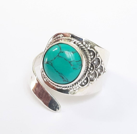 Bague turquoise Bande en argent sterling Bague r glable Bague