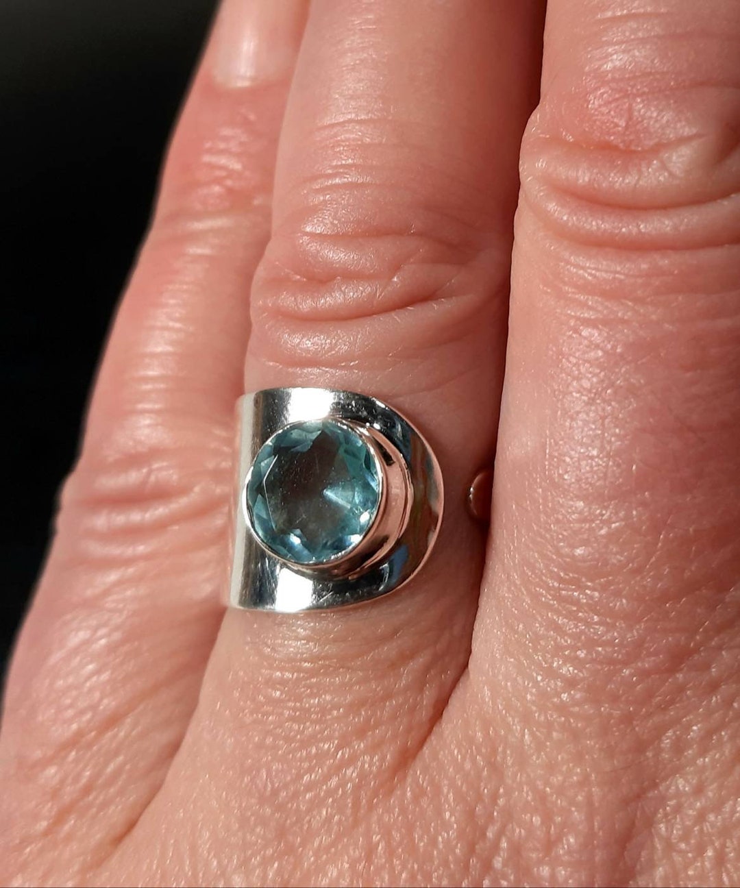 Blue Topaz Ring 925 Sterling Silver Band Adjustable Ring Natural Topaz ...