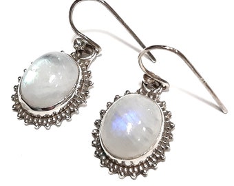 Pendientes de piedra lunar Pendientes de plata de ley Pendientes colgantes de piedra lunar Pendientes colgantes de piedra lunar Pendientes colgantes de piedra lunar arcoíris Joyas de piedra lunar