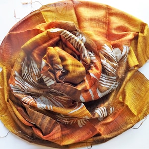 Golden Silk Shawl Hand Dyed Handwoven Batik Handmade Wedding Gift Wedding Accessories Light Weight Silk Shawl Natural Pure Raw Silk For Her