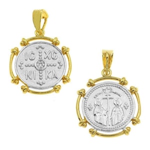 Constantine coin necklace Konstantinato Byzantine gold medallion Sterling silver Unisex ICXC NIKA pendant Protection Greek layering necklace