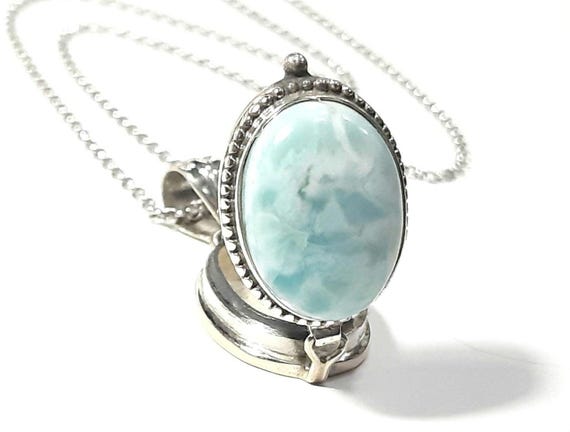 ラリマーフォトロケットネックレス 925スターリングシルバーロケット  