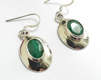 Emerald earrings Sterling silver earrings Emerald dangle earrings Emerald gemstone earrings Emerald dangles Emerald jewelry May birthstone