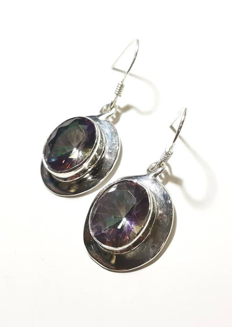 Mystic topaz earrings Sterling silver Topaz gemstone earrings Mystic topaz dangle earrings Topaz dangles Wedding jewelry Bridal earrings