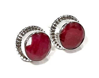 Ruby earrings Sterling silver Natural ruby stud earrings Ruby studs Genuine ruby gemstones July birthstone Ruby bridal earrings Ruby jewelry