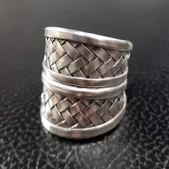 Net Ring Sterling Silver Ring Unisex Adjustable Ring Woven Band Weave Band  Ring Wide Band Woven Ring Mesh Weave Ring Knots Band Braided Band 